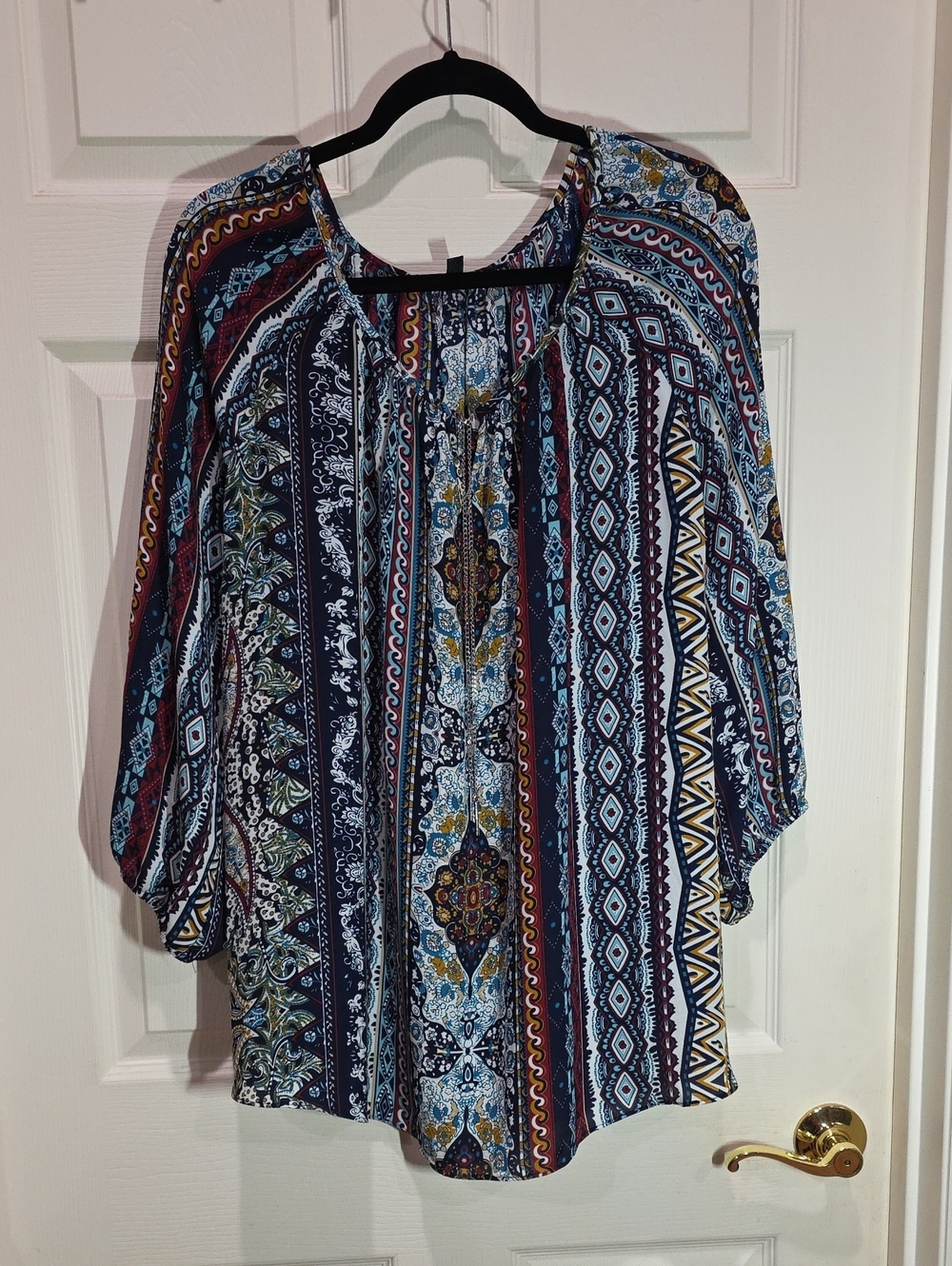 Sami & Jo Navy Multi-Stripe Boho Peasant Tunic